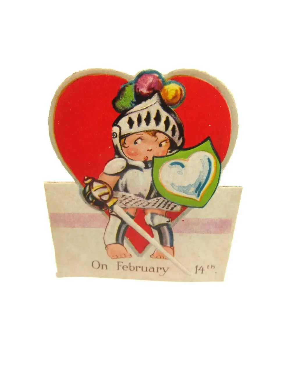 Vintage Valentine Card Cutout Stand Up Boy Knight Armor Sword Bavaria UNSIGNED